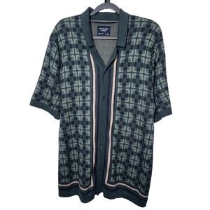 Abercrombie & Fitch Mens Button Up Shirt Short Sleeve Green Plaid Sweater Size L